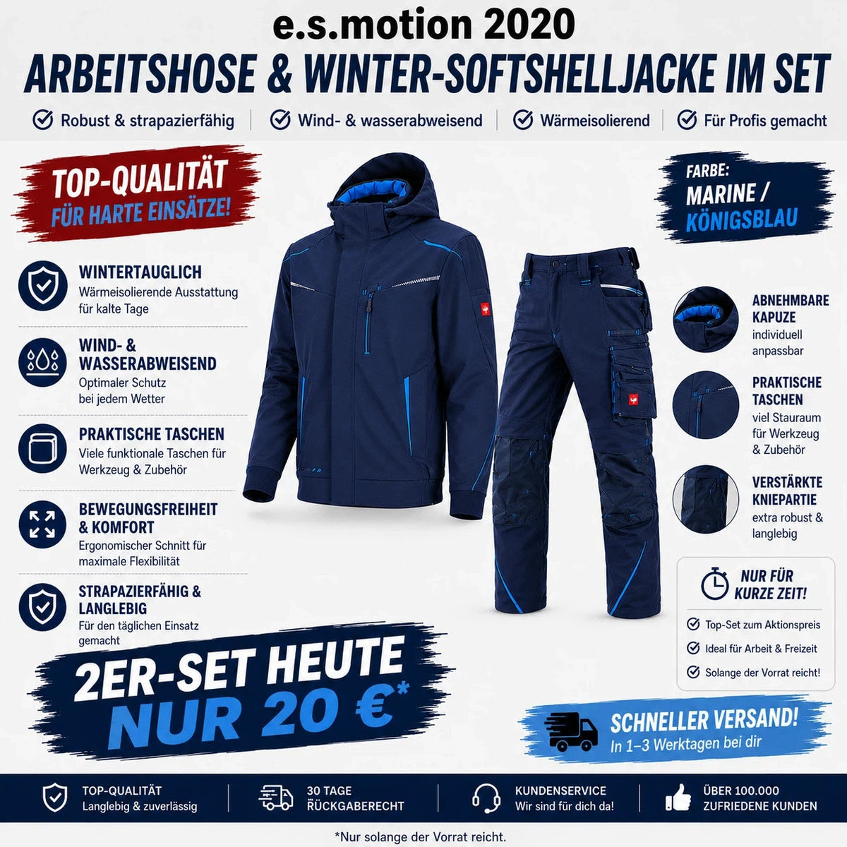 ☀️ WINTER-SALE IM SOMMER ❄️ Softshelljacke × Bundhose e.s.motion 2026 Set