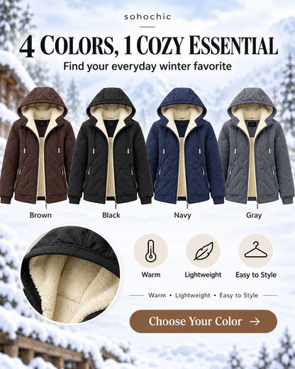 Women’s Winter Fleece-Lined Hooded Jacket – Warm Lightweight Windproof Casual Coat for Outdoor & Everyday Wear