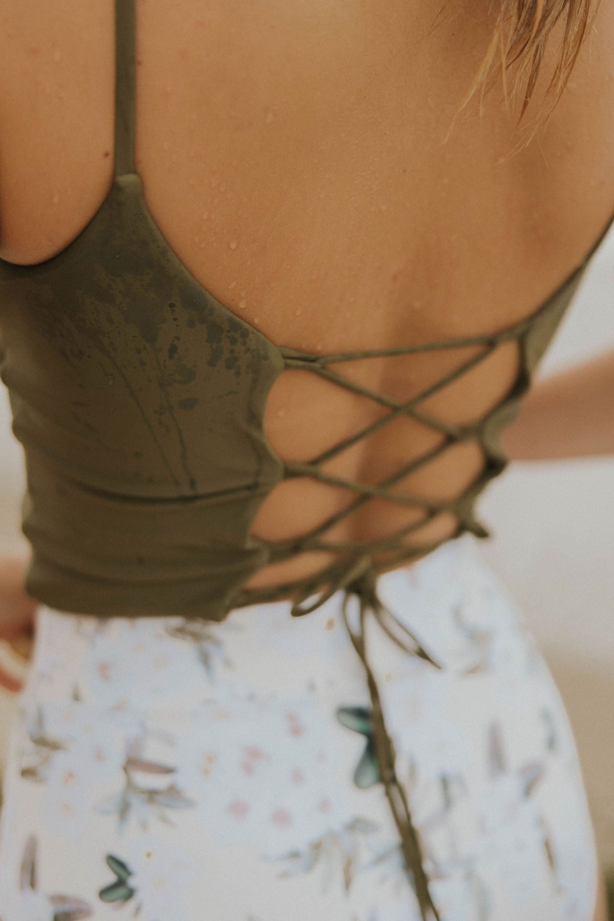 Willow Top | Green V Neck Lace Up Tankini Top