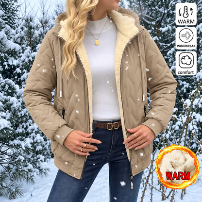 Women’s Winter Fleece-Lined Hooded Jacket – Warm Lightweight Windproof Casual Coat for Outdoor & Everyday Wear