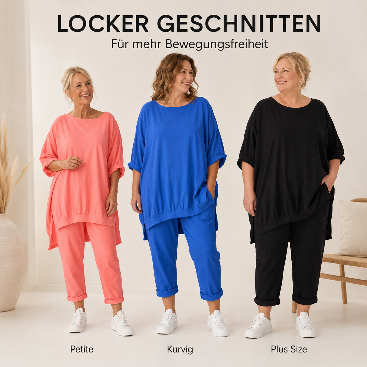 Damen Freizeit-Zweiteiler mit Oversize-Tunika und 7/8-Hose