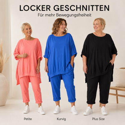 Damen Freizeit-Zweiteiler mit Oversize-Tunika und 7/8-Hose
