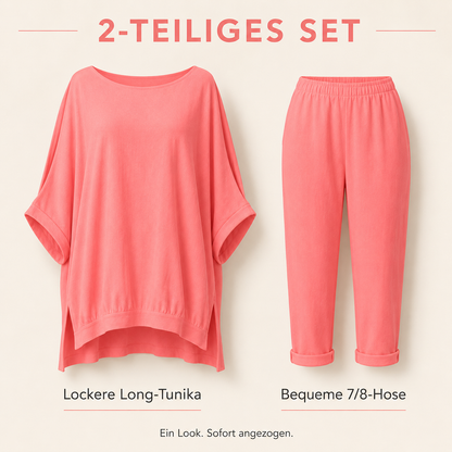 Damen Freizeit-Zweiteiler mit Oversize-Tunika und 7/8-Hose