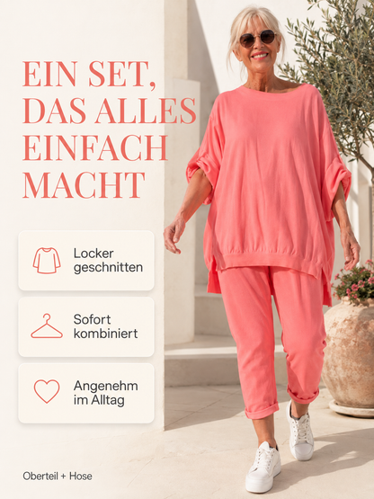 Damen Freizeit-Zweiteiler mit Oversize-Tunika und 7/8-Hose