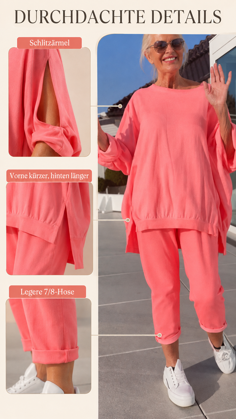 Damen Freizeit-Zweiteiler mit Oversize-Tunika und 7/8-Hose