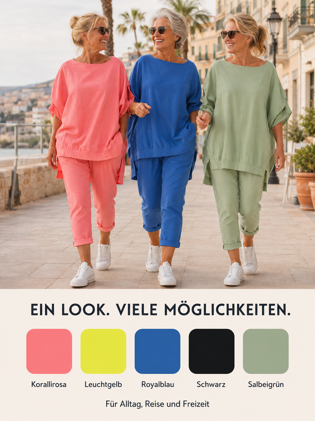 Damen Freizeit-Zweiteiler mit Oversize-Tunika und 7/8-Hose