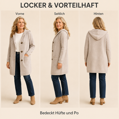 🌸Damen Strickjacke mit Kapuze und Knöpfen