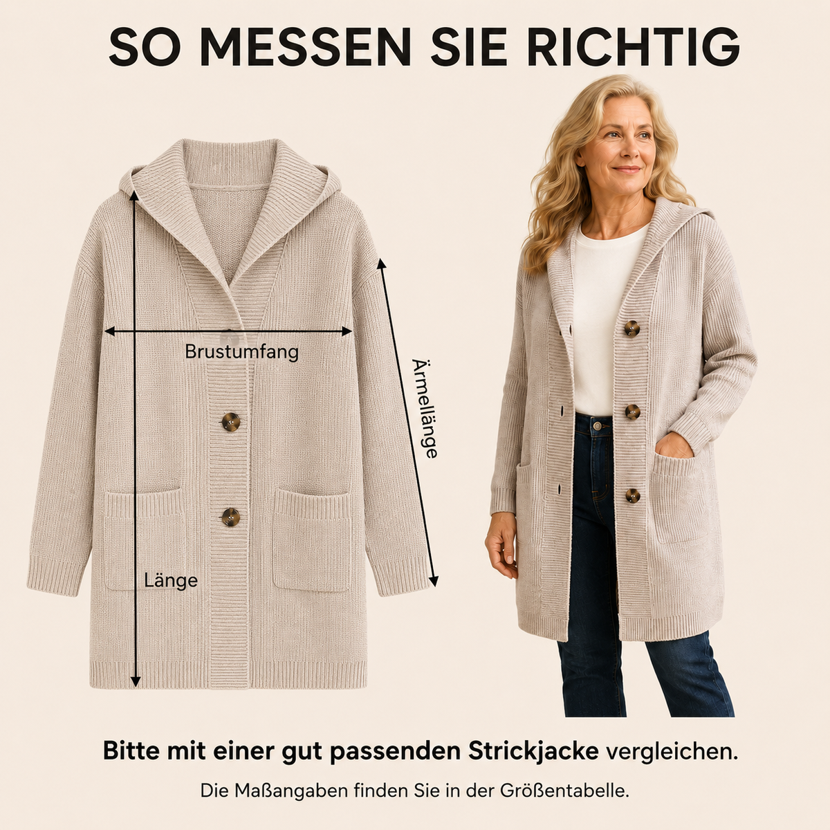 🌸Damen Strickjacke mit Kapuze und Knöpfen