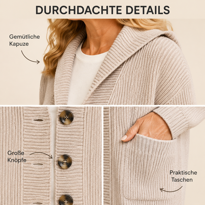 🌸Damen Strickjacke mit Kapuze und Knöpfen