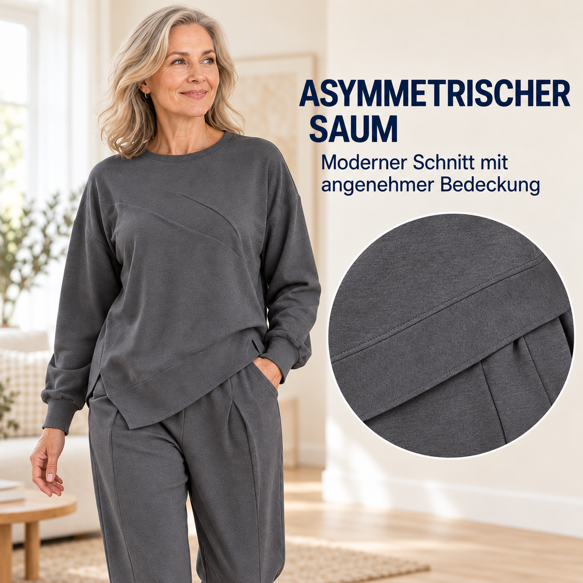 2-teiliges Damen-Freizeitset mit asymmetrischem Sweatshirt