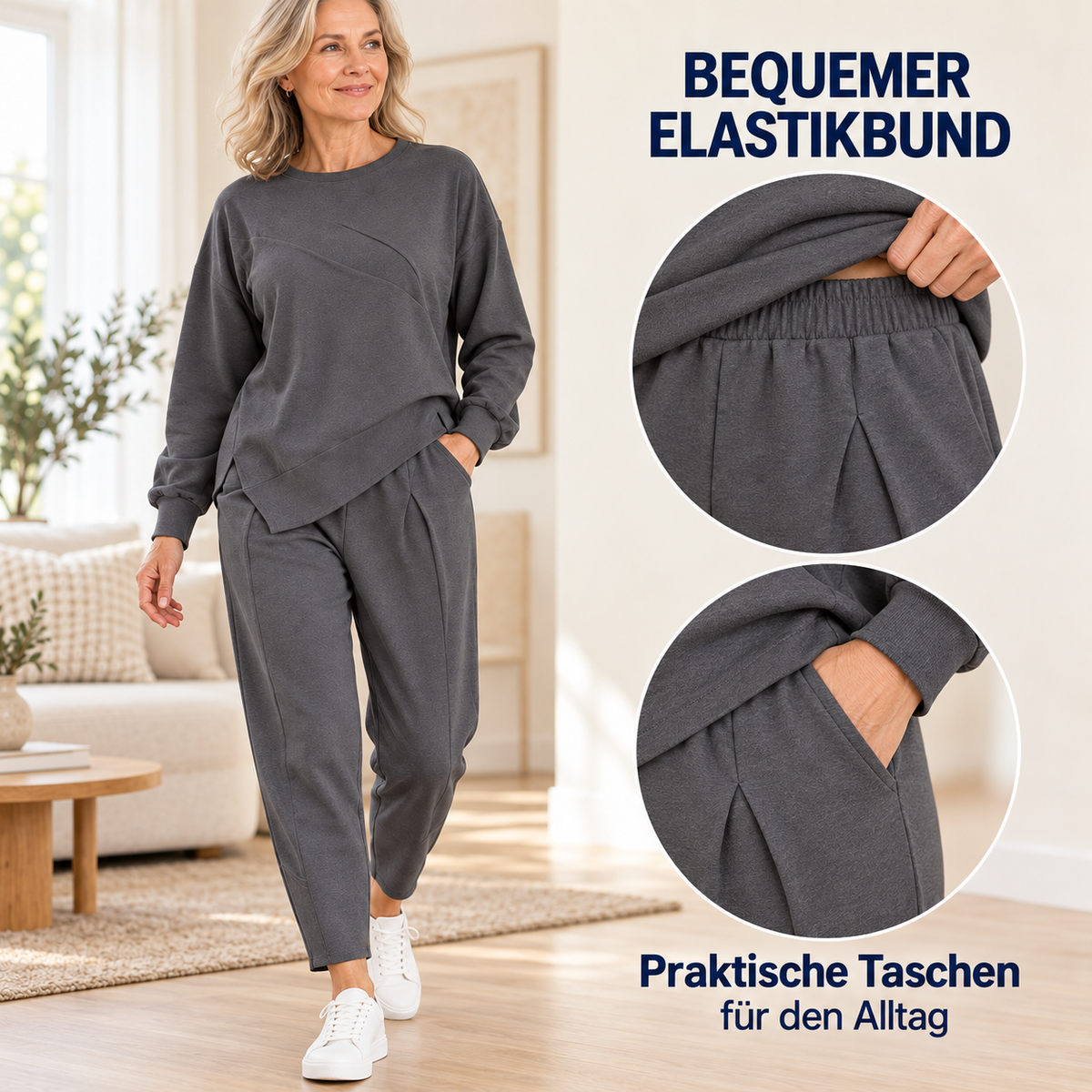 2-teiliges Damen-Freizeitset mit asymmetrischem Sweatshirt