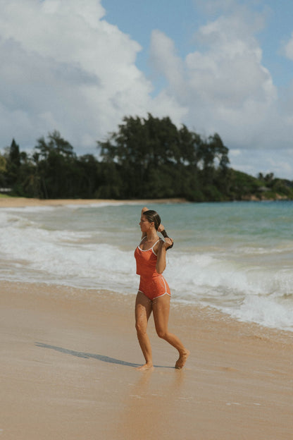 Coral High Waisted Shorts | Ribbed Women's Boy Short Swim Bottoms