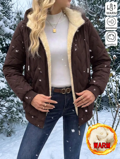 Women’s Winter Fleece-Lined Hooded Jacket – Warm Lightweight Windproof Casual Coat for Outdoor & Everyday Wear