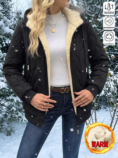 Women’s Winter Fleece-Lined Hooded Jacket – Warm Lightweight Windproof Casual Coat for Outdoor & Everyday Wear