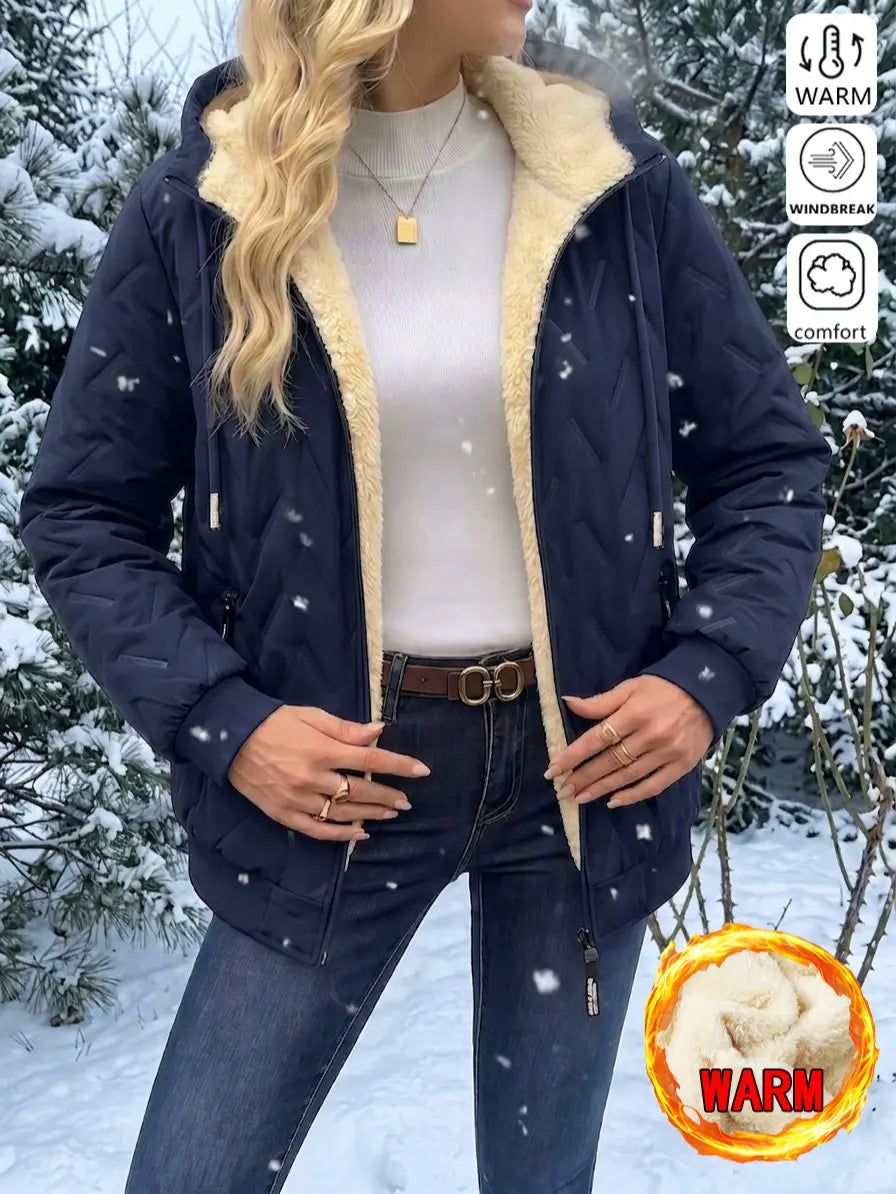 Women’s Winter Fleece-Lined Hooded Jacket – Warm Lightweight Windproof Casual Coat for Outdoor & Everyday Wear