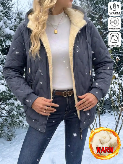 Women’s Winter Fleece-Lined Hooded Jacket – Warm Lightweight Windproof Casual Coat for Outdoor & Everyday Wear