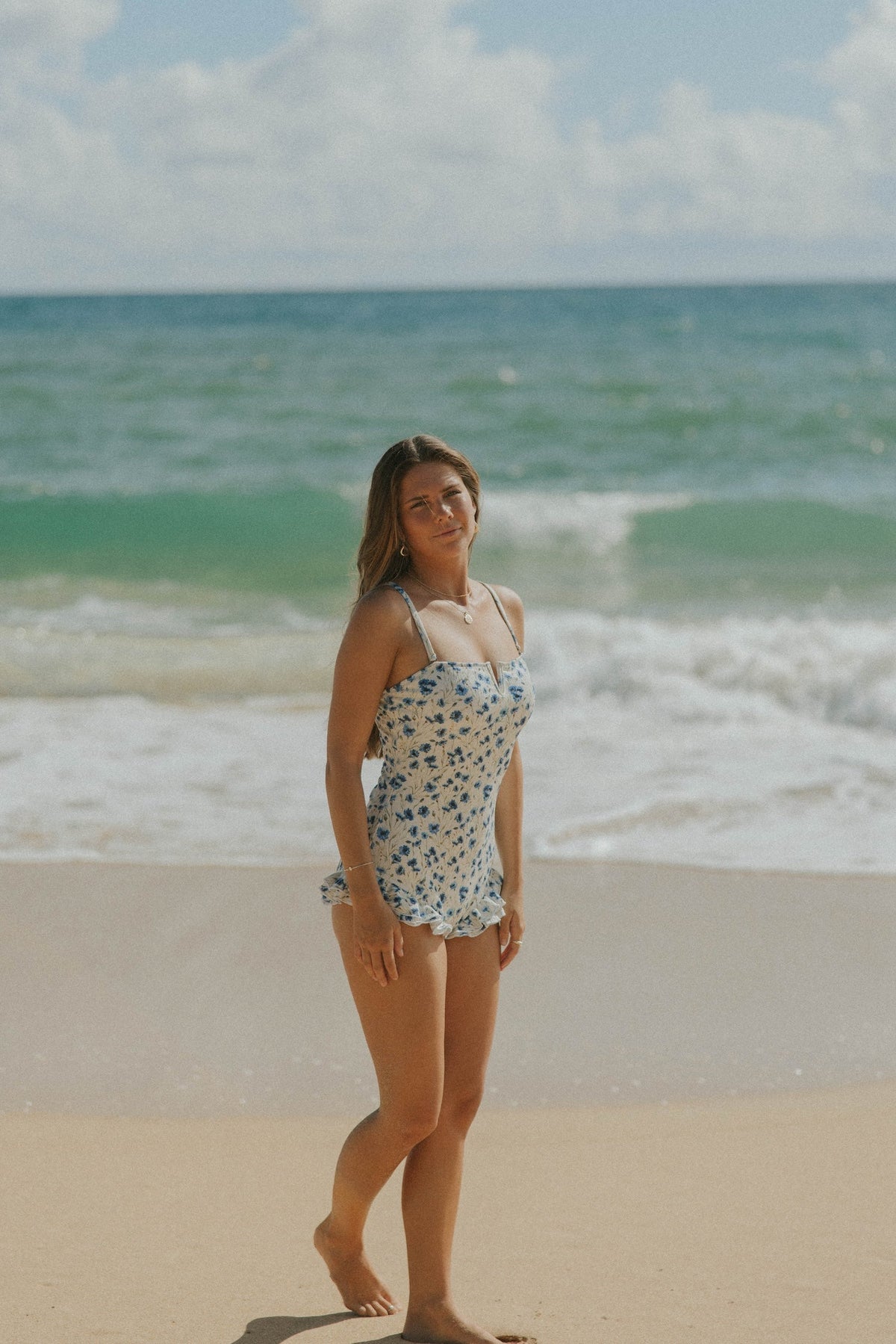 Iris One Piece | Floral Ruffle Swimsuit with Notch Neck