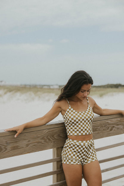 Myrtle High Waisted Shorts | Checkered Ribbed Women's Boy Swim Shorts