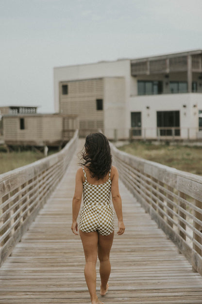 Myrtle High Waisted Shorts | Checkered Ribbed Women's Boy Swim Shorts