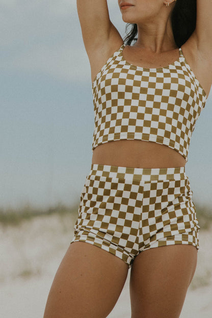 Myrtle High Waisted Shorts | Checkered Ribbed Women's Boy Swim Shorts