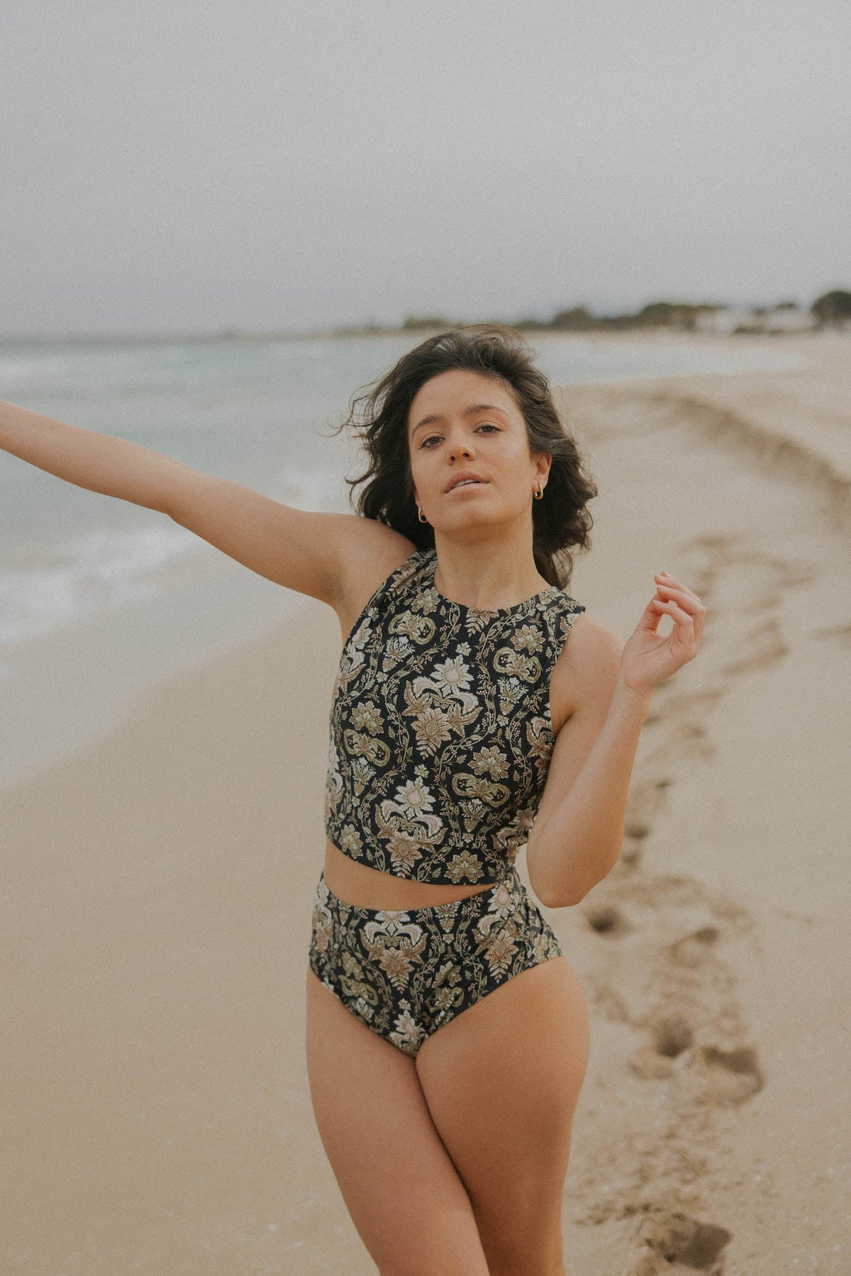 Milan Top | High Neck Damask Lace Up Back Tankini Top