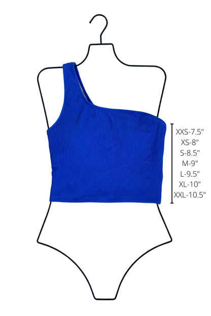 Indigo Top | Crinkle Textured One Shoulder Tankini Top
