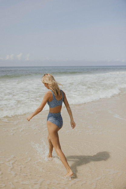 Pacific High Waisted Bottoms | Blue Ditsy Floral Swim Bottoms