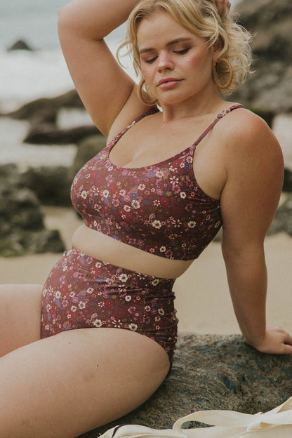 Charlotte Bikini Top | Ditsy Floral Scoop Neck Swim Top