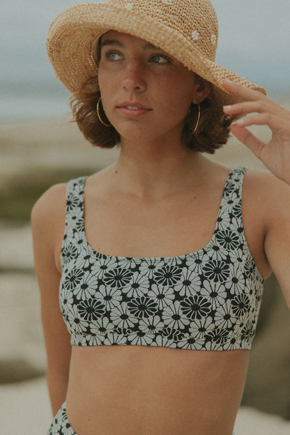 Daisy Bikini Top | Textured Floral Square Neck Bikini Top