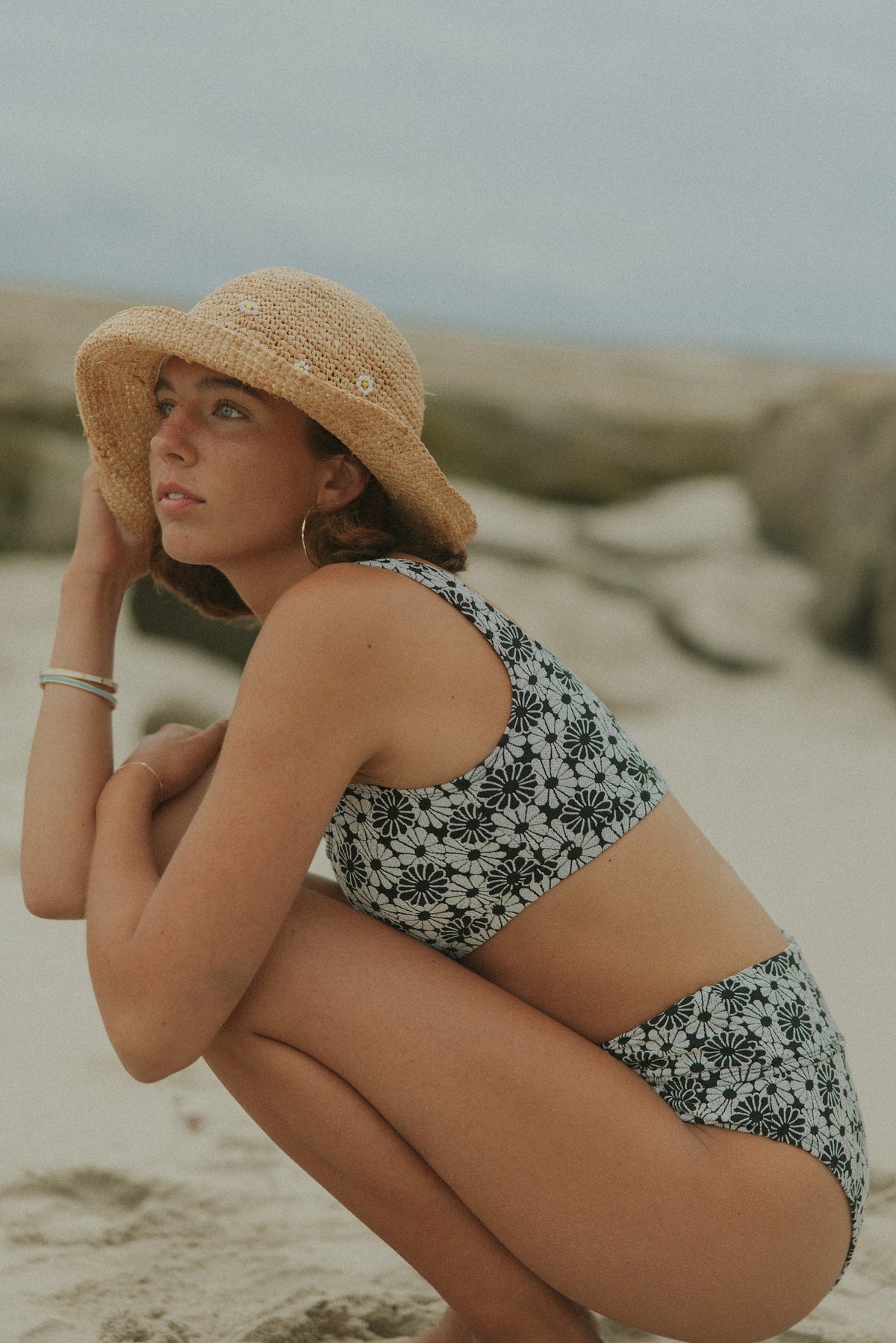 Daisy Bikini Top | Textured Floral Square Neck Bikini Top