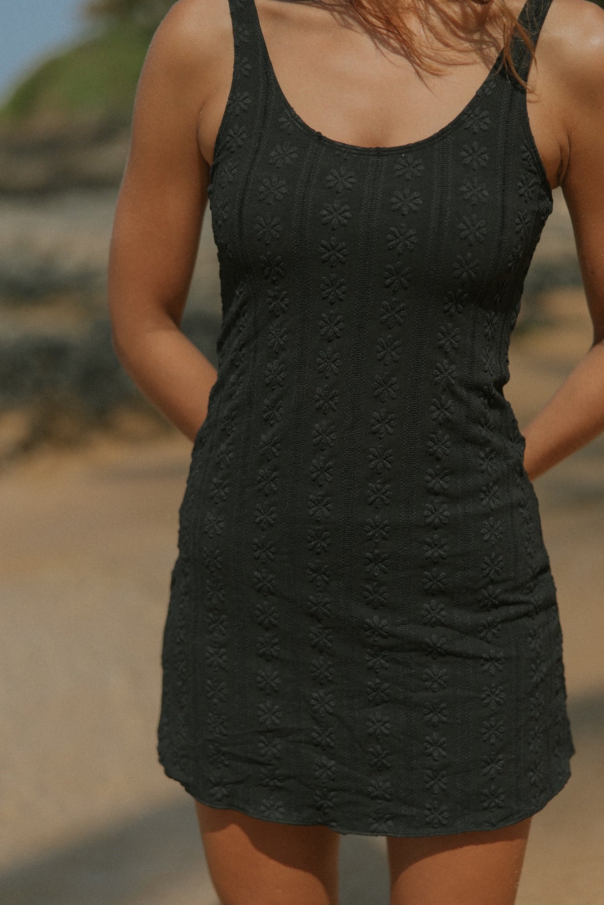 Eclipse Swim Dress | Black Floral Scoop Neck Swim Dress