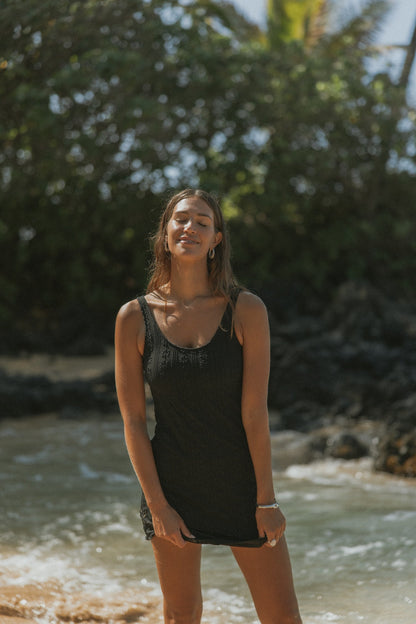 Eclipse Swim Dress | Black Floral Scoop Neck Swim Dress