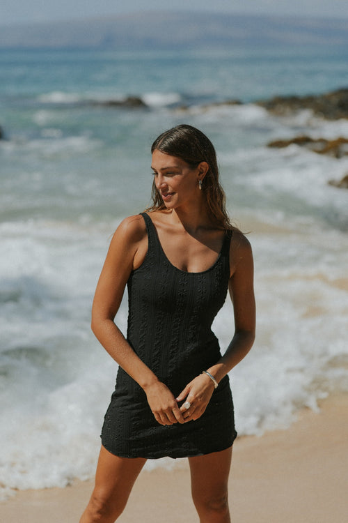 Eclipse Swim Dress | Black Floral Scoop Neck Swim Dress