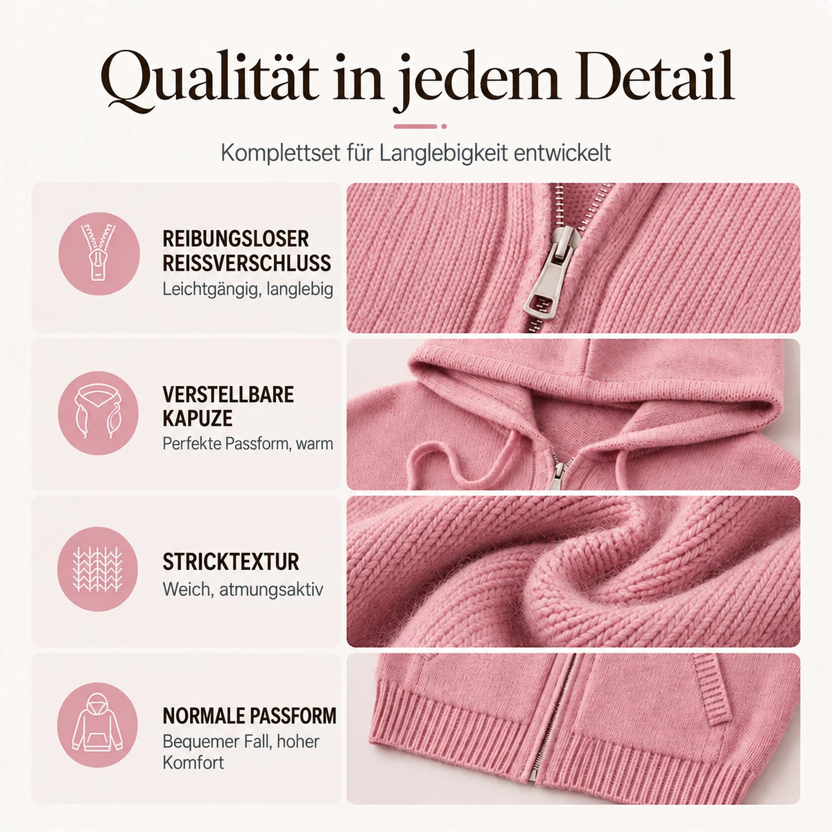 🌸 Damen-Langarm-Strickjacke mit lockerer Passform und Kapuze