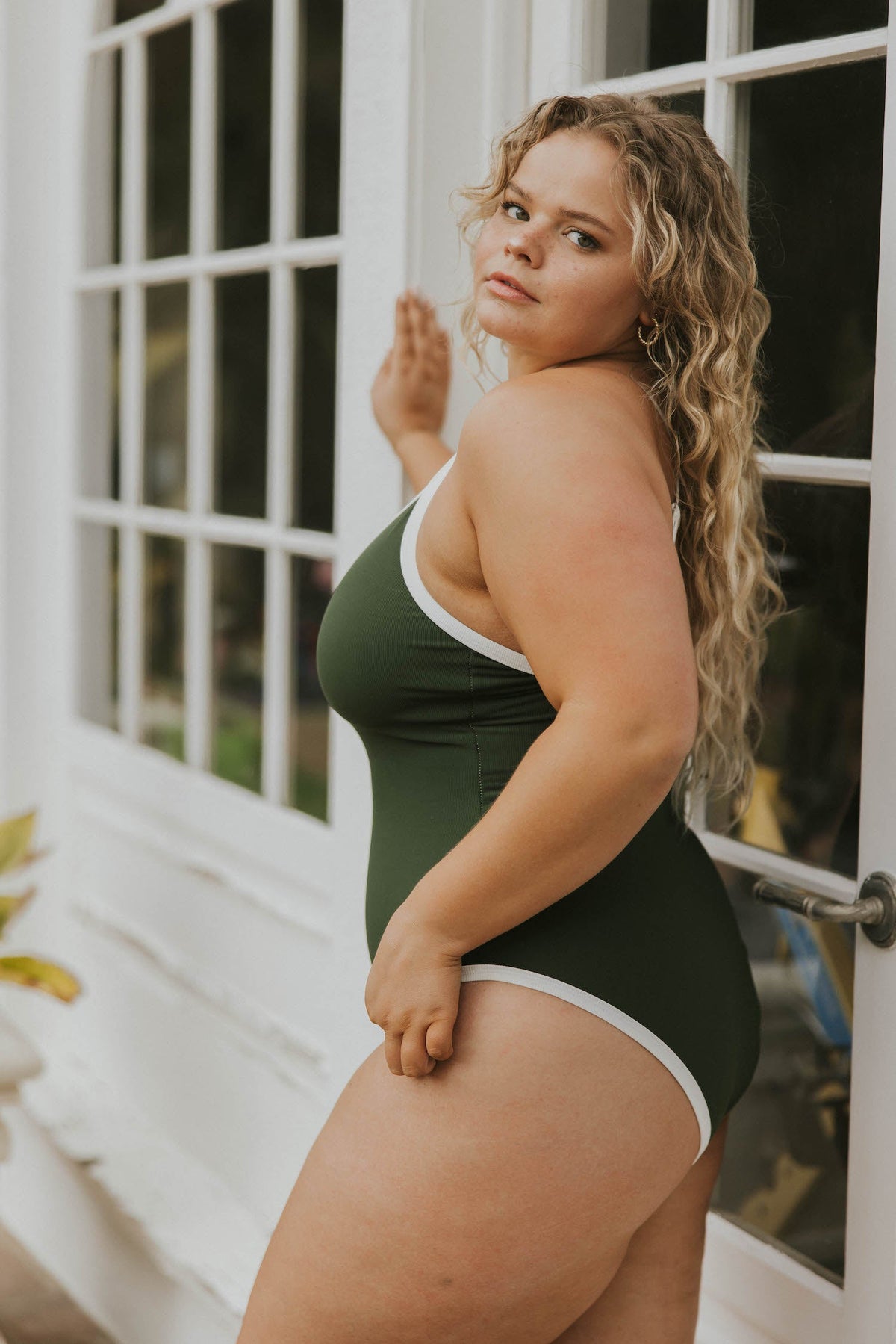 Fern One Piece | Sporty Adjustable Swimsuit with White Trim