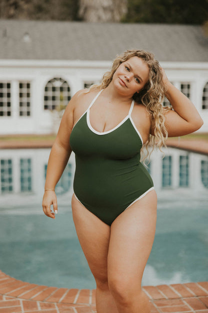 Fern One Piece | Sporty Adjustable Swimsuit with White Trim