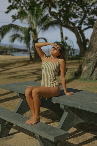 Miami One Piece | Ribbed Stripe Tie Back Swimsuit