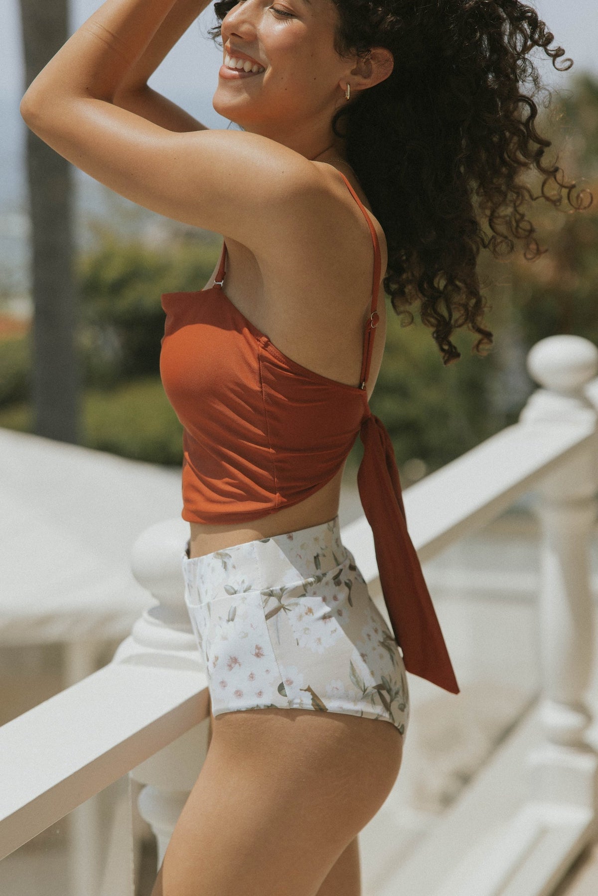 Jasmine High Waisted Bottoms | White Floral Bikini Bottoms