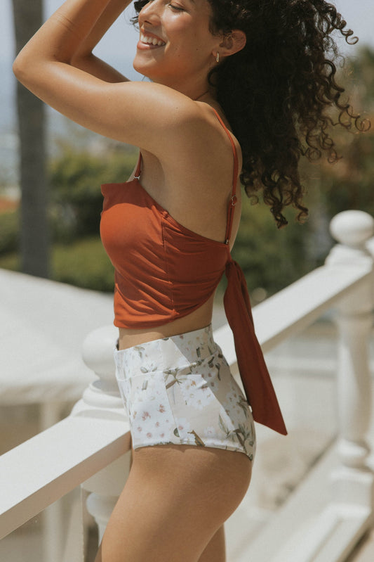 Jasmine High Waisted Bottoms | White Floral Bikini Bottoms