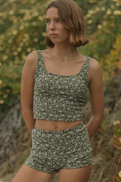 Savannah Top | Floral Textured Square Neck Tankini Top