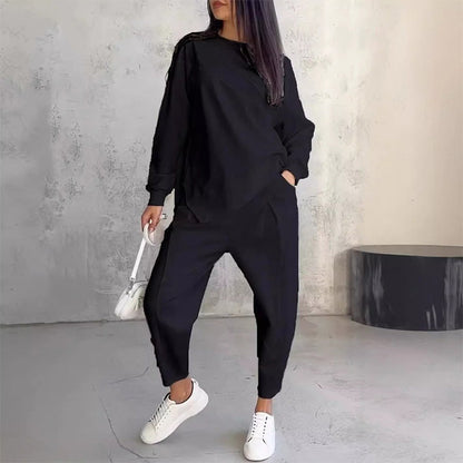 2-teiliges Damen-Freizeitset mit asymmetrischem Sweatshirt