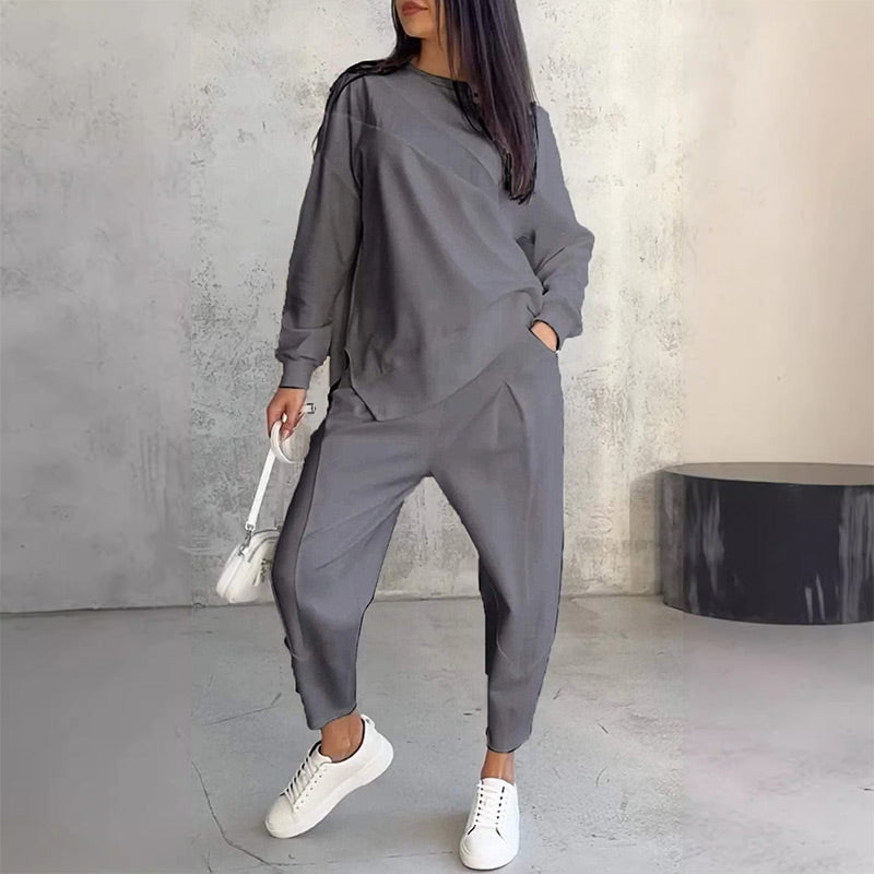 2-teiliges Damen-Freizeitset mit asymmetrischem Sweatshirt