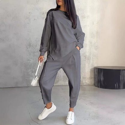 2-teiliges Damen-Freizeitset mit asymmetrischem Sweatshirt
