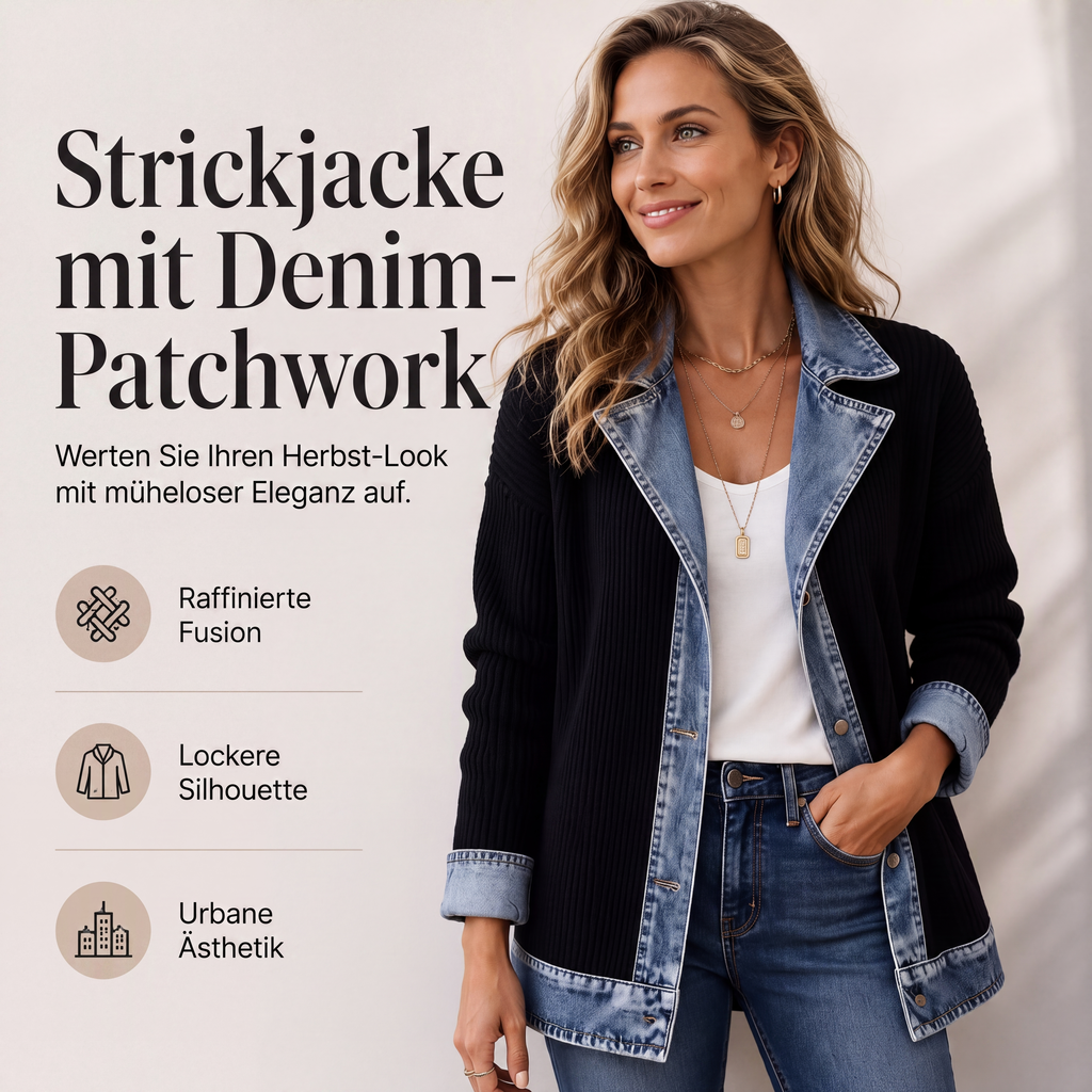 🔥Heißer Verkauf 60% Rabatt🧥Gerippte Strickjacke mit Deni - Lässiger Chic für jeden Tag🎁