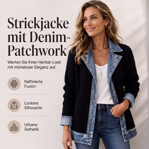 🔥Heißer Verkauf 60% Rabatt🧥Gerippte Strickjacke mit Deni - Lässiger Chic für jeden Tag🎁