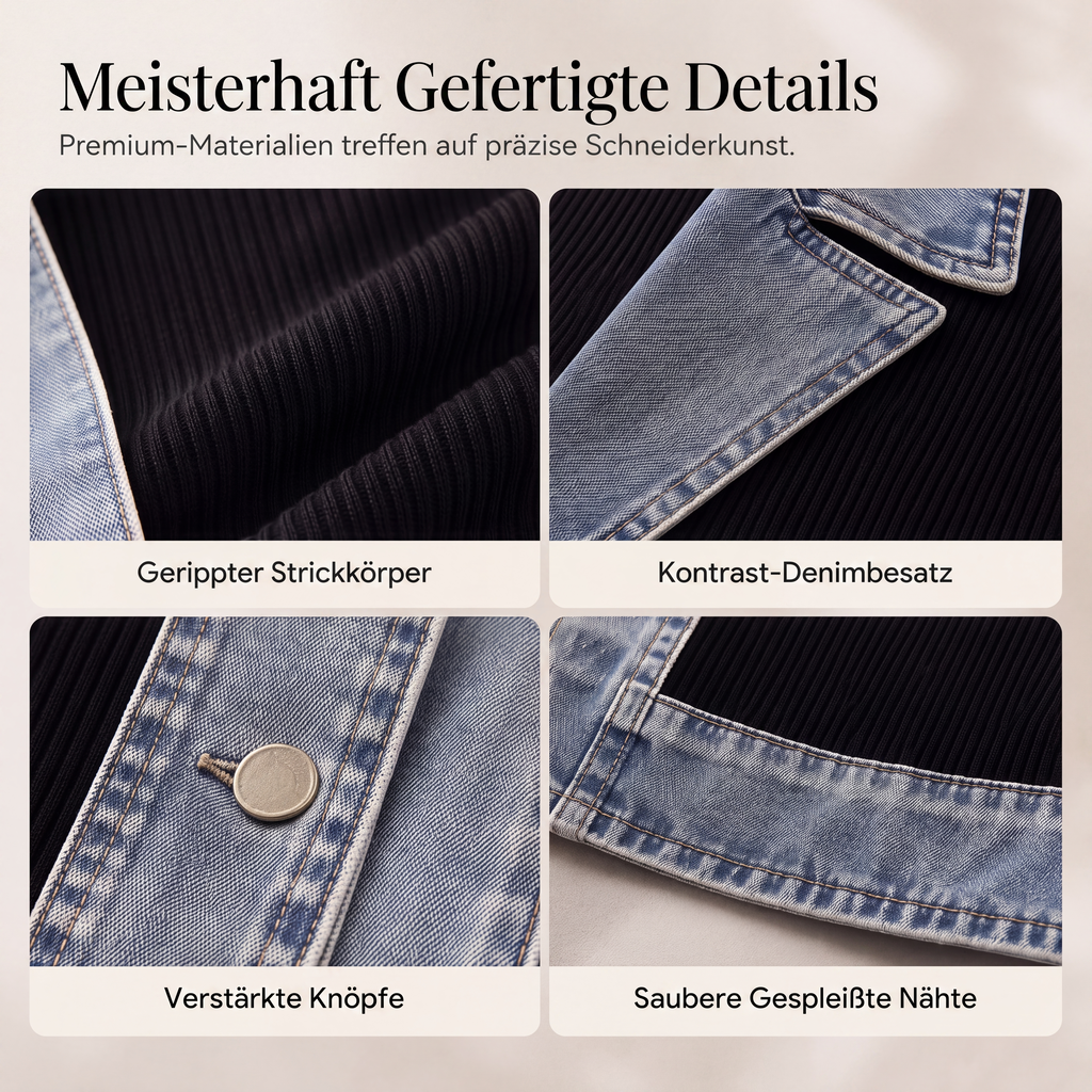 🔥Heißer Verkauf 60% Rabatt🧥Gerippte Strickjacke mit Deni - Lässiger Chic für jeden Tag🎁