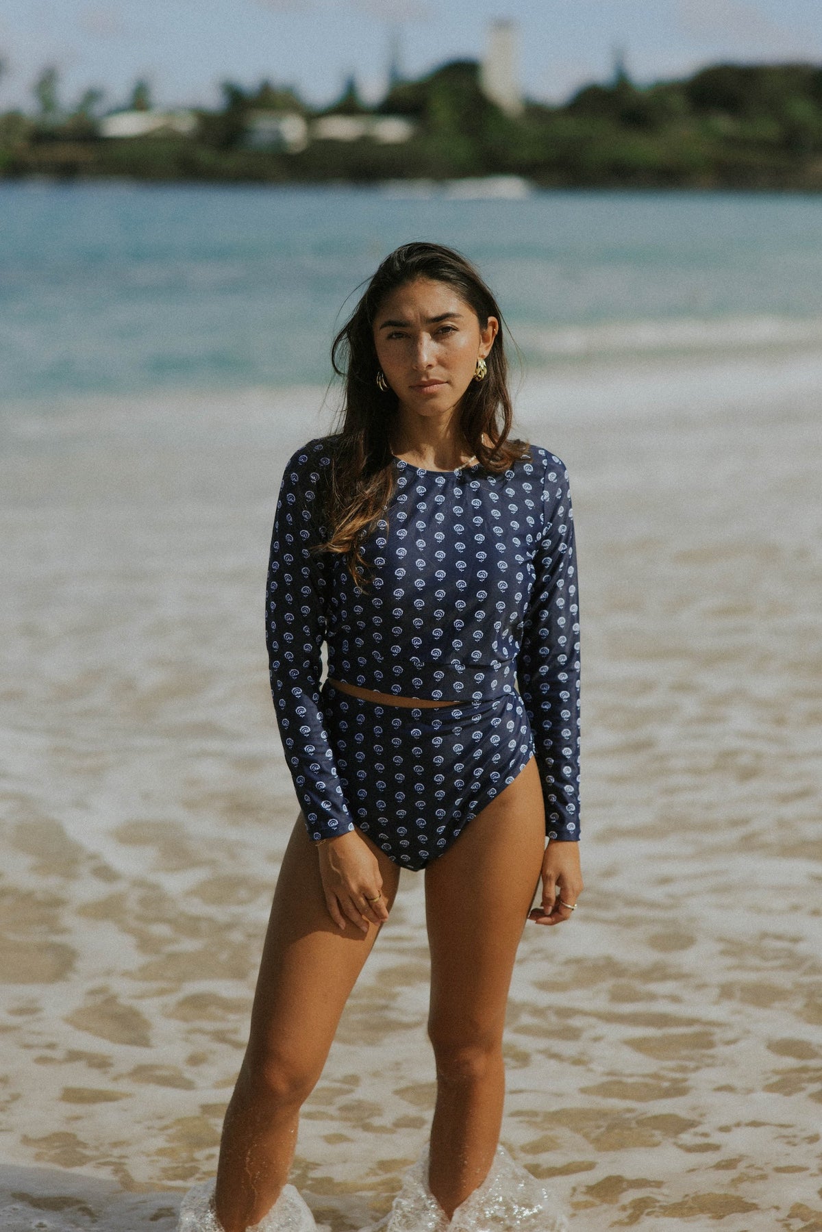 Topanga Long Sleeve Top | Floral High Neck Rashguard Swim Top